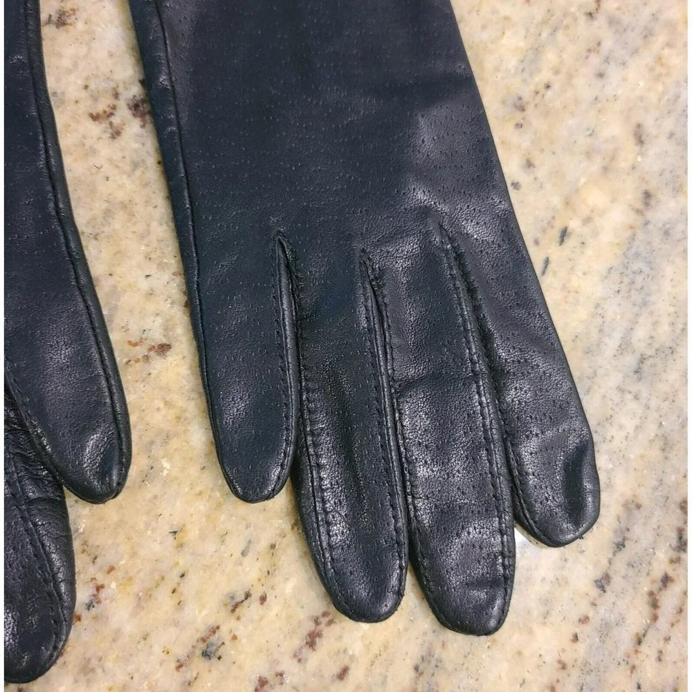 Vtg FOWNES Black Leather Driving Motorcycle Nylon Lined Gloves Womens 6.5 Small